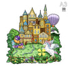 An A3 puzzle featuring a detailed wooden animal set of a castle, flower, cat, and bee.