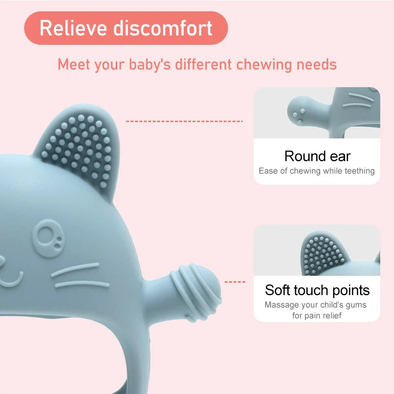 Baby Teething Mittens - Food-Grade Silicone Chew Glove with Cute Bunny Design