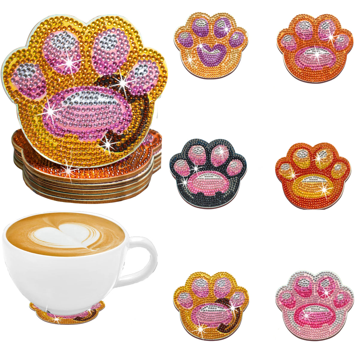DIY Animal Diamond Painting Coaster Set with Wooden Base