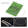A coil of phosphor bronze acoustic guitar replacement string is shown next to a guitar fretboard.