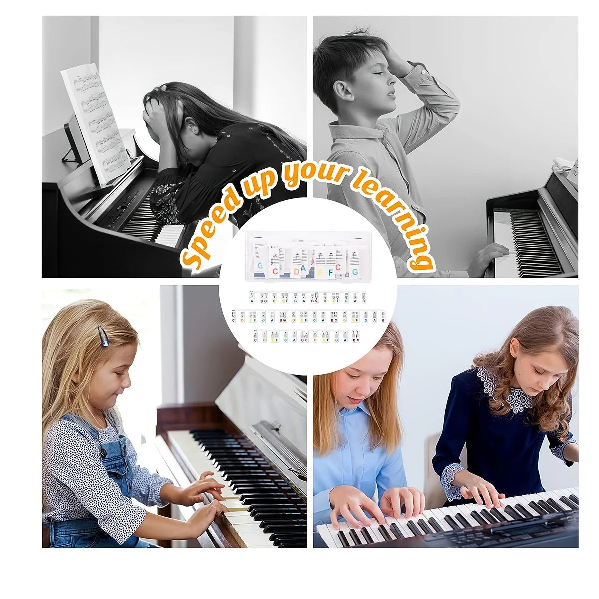 Reusable Silicone Piano Key Note Labels for 88-Key Full Size Keyboards