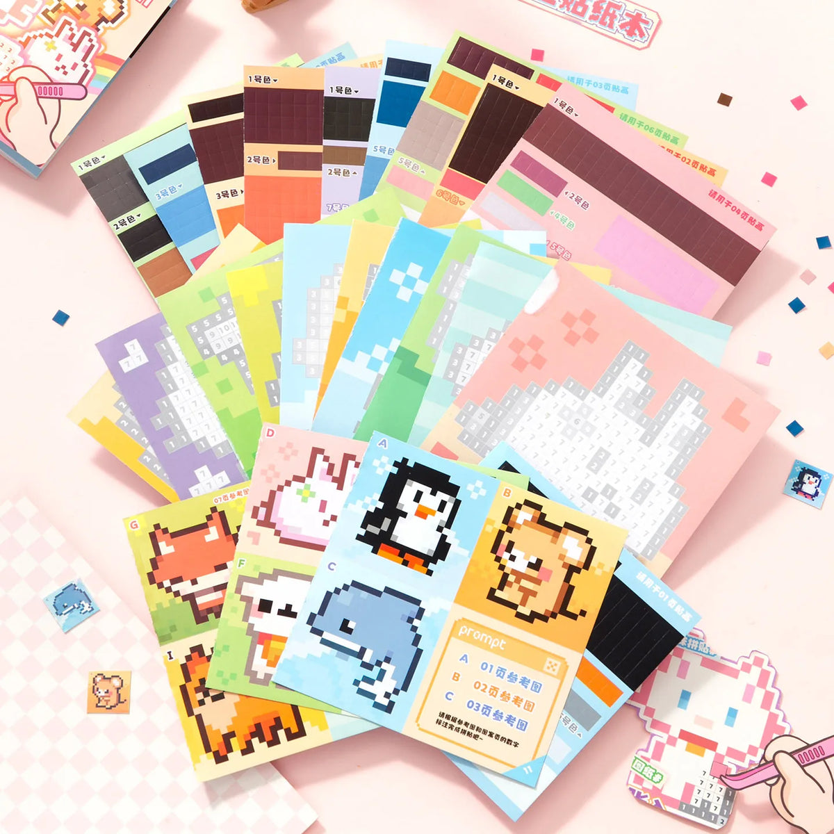A colorful stack of cartoon animal stickers and stamps for journaling and crafts