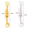 A set of five gold and silver magnetic lobster claw clasps for jewelry making with various sizes