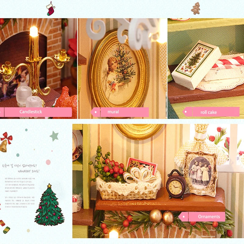 DIY Miniature Wooden Dollhouse Kit with LED Lighting