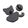Set of four black cat enamel pins with a round pin and a silhouette design.