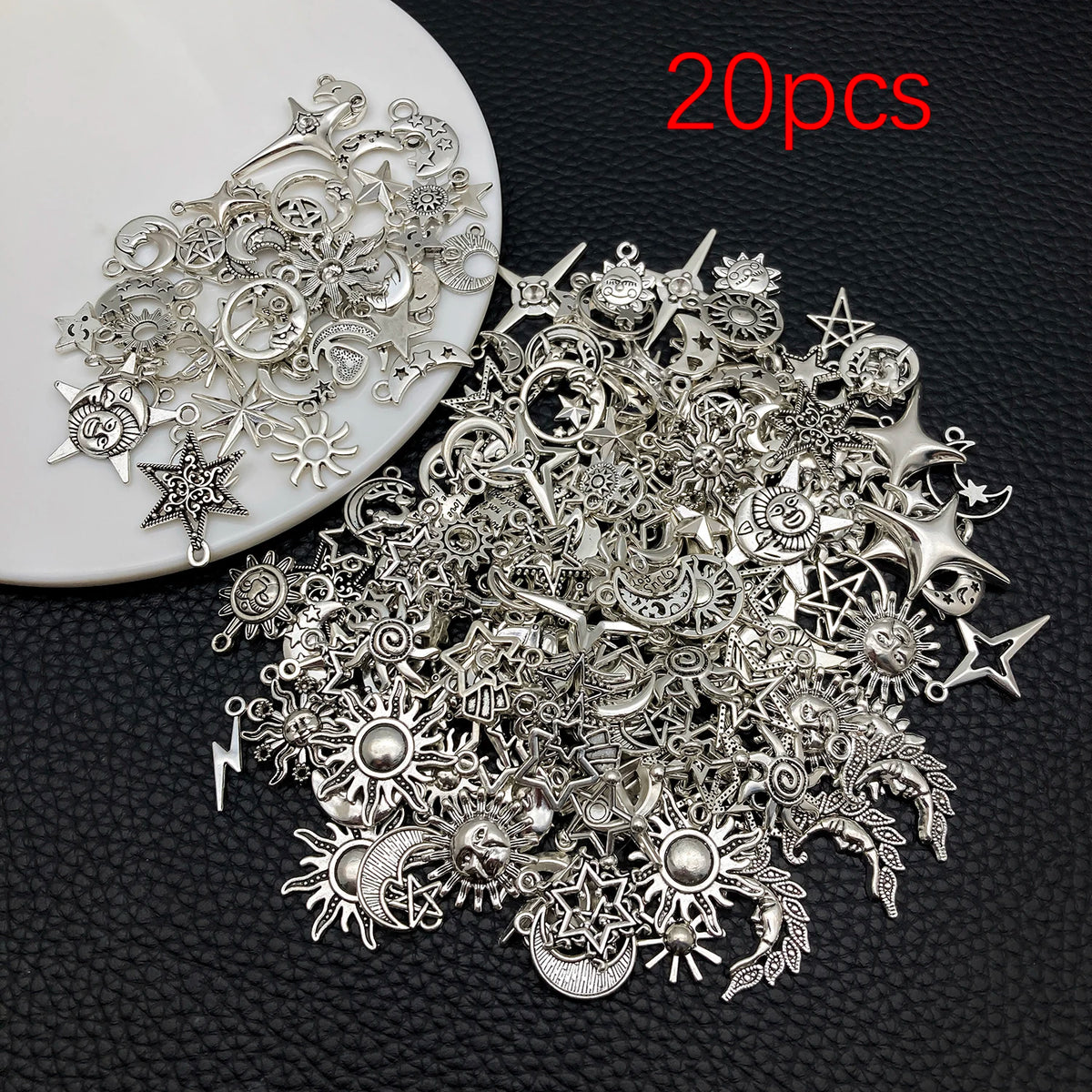 Celestial Charm Assortment – Vintage Silver Stars, Moons & Suns for Jewelry Making