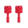 A pair of red precision CNC aluminum joystick thumb sticks for DJI RC 2 drones.