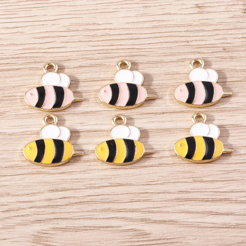 Gold Enamel Honeybee Charms for Jewelry Making (Set of 10)