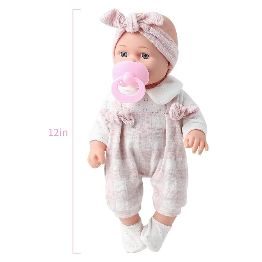Lifelike 12" Reborn Baby Doll with Pink Outfit and Pacifier