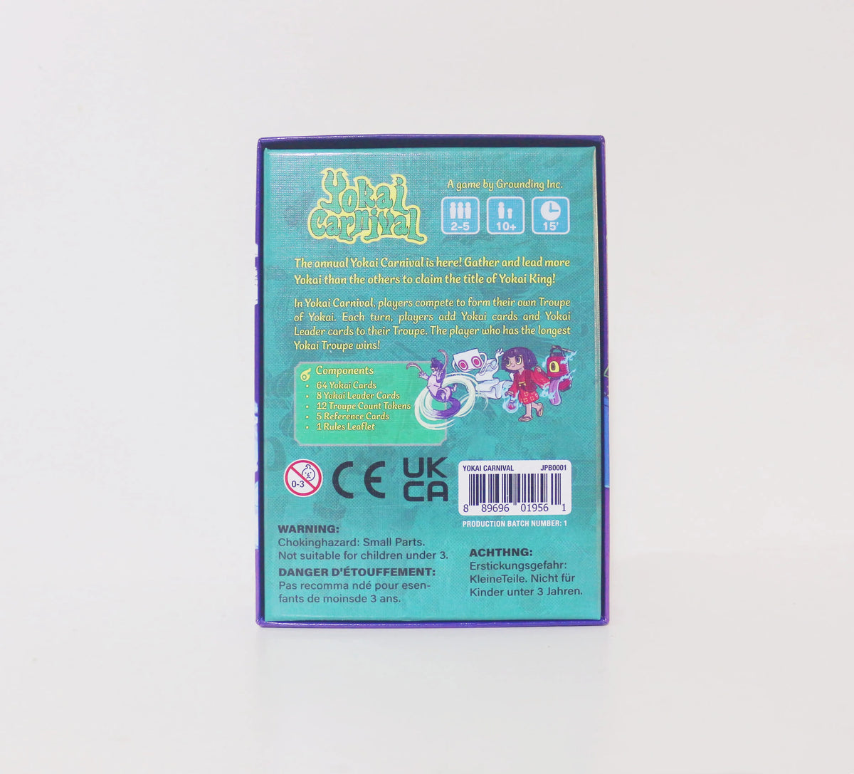 Box of Yokai Carnival strategic board game for 2-5 players featuring colorful artwork and game components