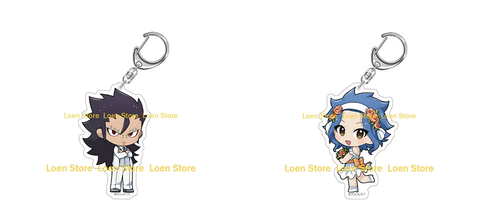 Chibi acrylic keychain of a male character from Fairy Tail with spiky black hair and white clothing.