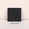 A black square jewelry display card with rounded corners is shown on a light background.