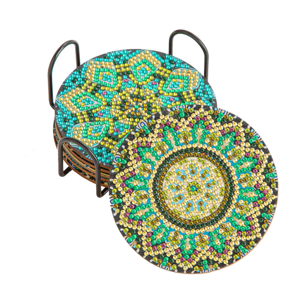 Fargerike mandala-diamantkunst underlag med metallholder for DIY-prosjekt og hjemmeinnredning
