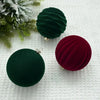 Set of 12 Velvet Flocked Christmas Tree Ornaments in Green