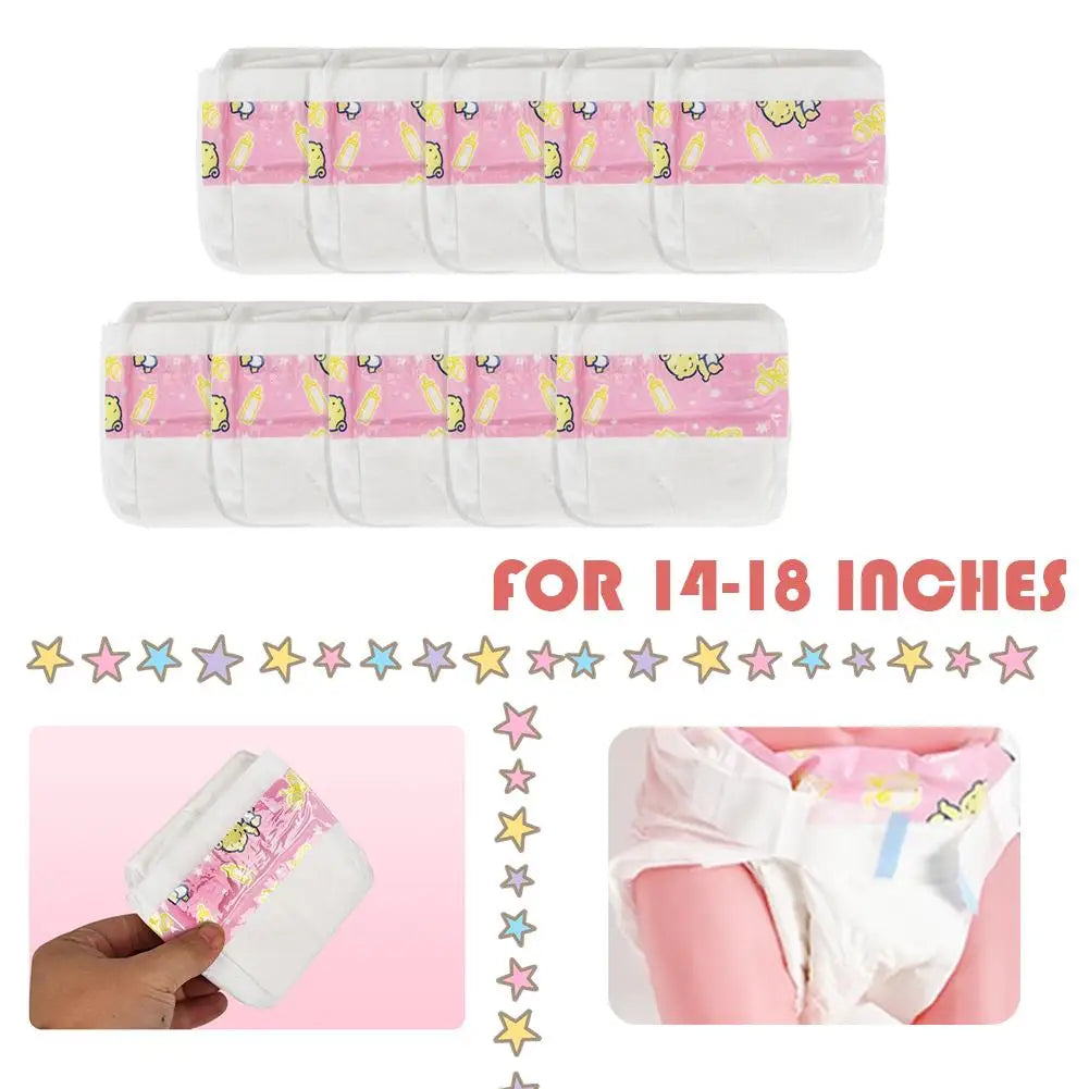 Soft Cotton Doll Diapers for Pretend Play (10-Pack)