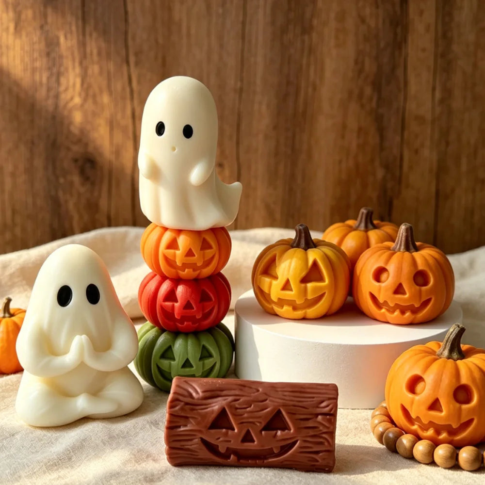 Halloween Ghost & Pumpkin Silicone Mold – 3D Stackable Design for Candle, Soap & Resin Crafts