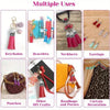 A collection of various handmade items including keychains, bracelets, necklaces, earrings, pouches, handbags, and curtain de