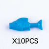 A bright blue plastic shark marine animal building block.