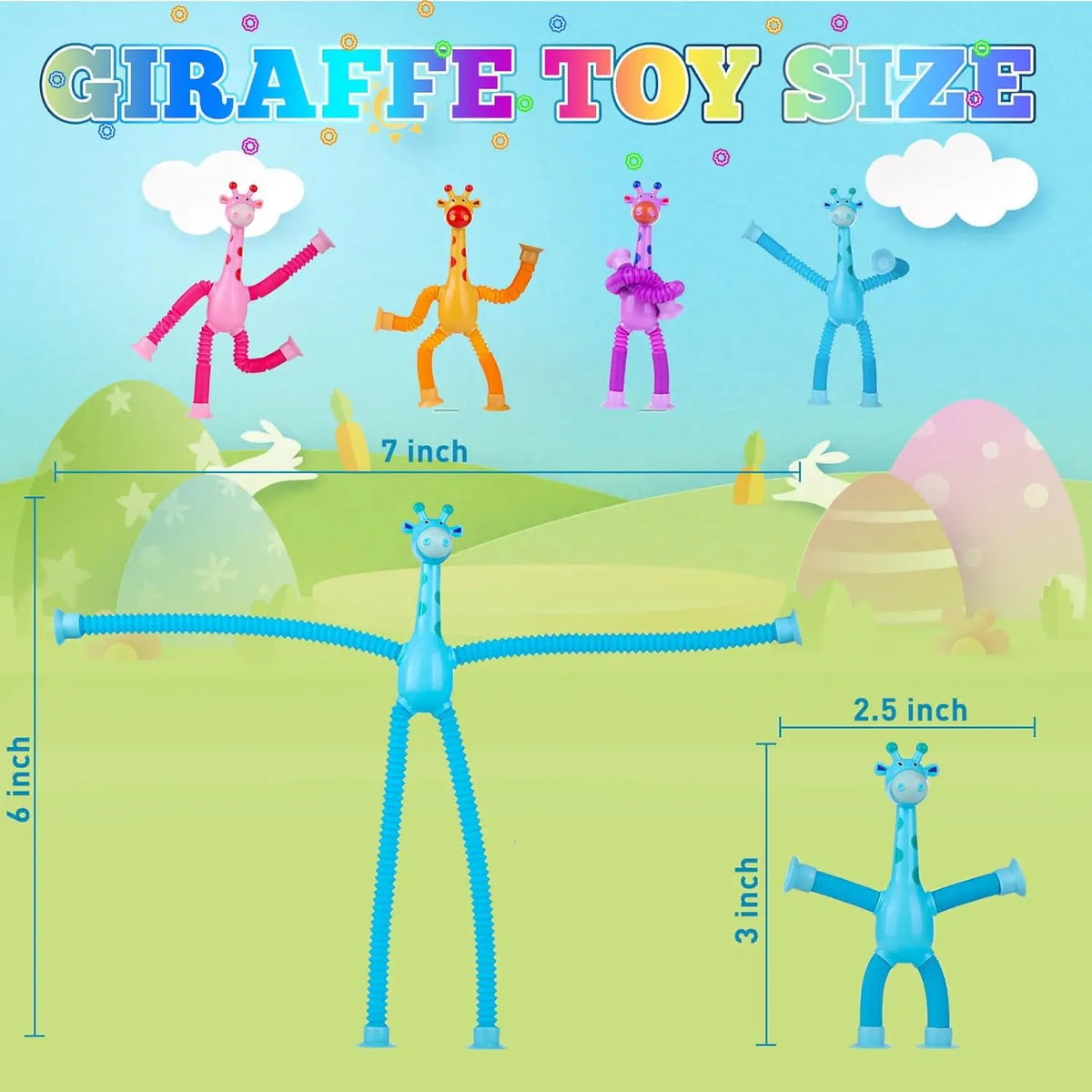LED Giraffe Pop Tube Fidget Toys with Suction Cups (Set of 4)