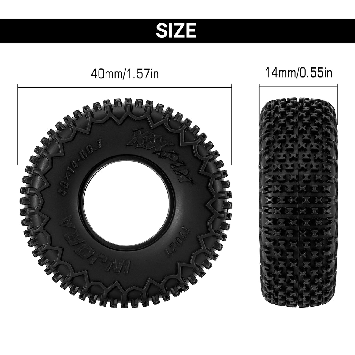 INJORA 40x14mm XHX Pin Tires for 1/30 RC Crawler (Set of 4)