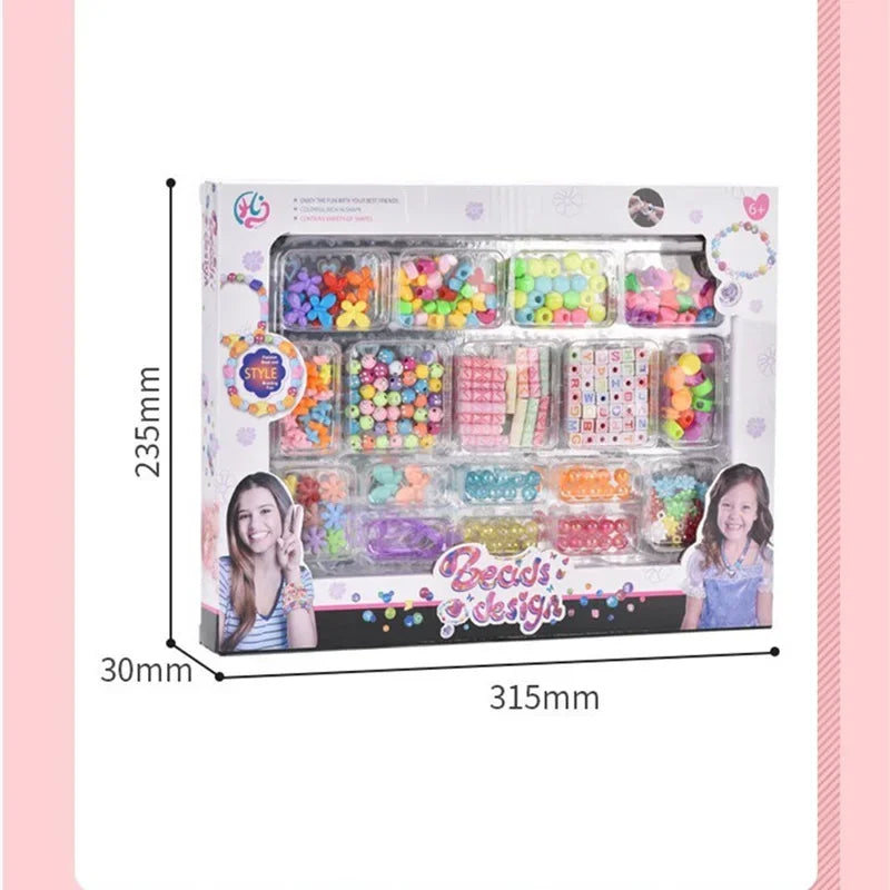 A box of DIY bead jewelry making kit for kids containing various colored beads and components.