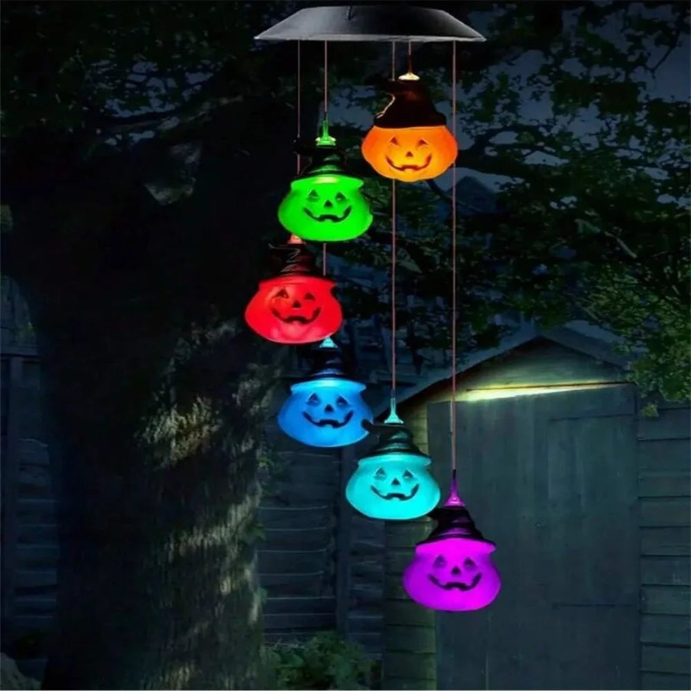 Solar-Powered Halloween Pumpkin Wind Chime Light with 6 LEDs