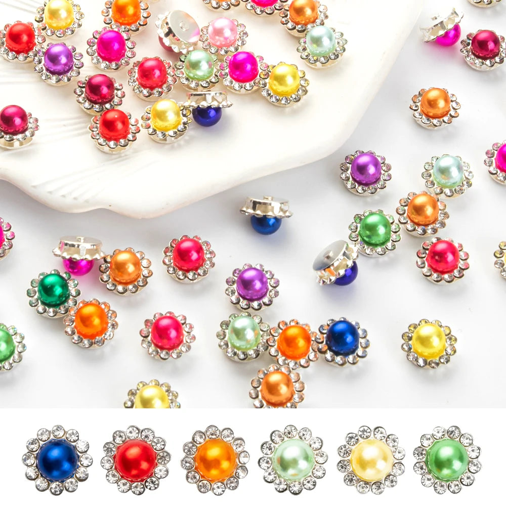 A collection of crystal glass sunflower claw rhinestones in various colors and shades.