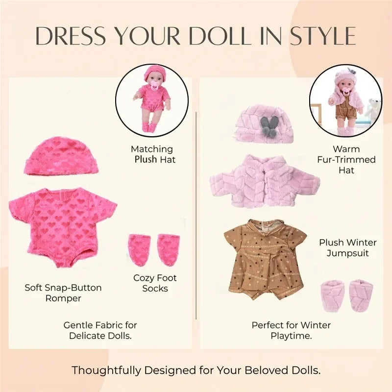 Cozy Cartoon Bear Winter Pajamas for 12-Inch Reborn Dolls