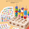 A wooden sorting toy set featuring 16 double-sided cards for developing hand-eye coordination in toddlers.