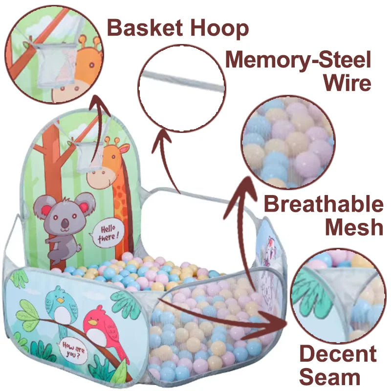 Foldable Kids Ball Pit Playpen with Basketball Hoop