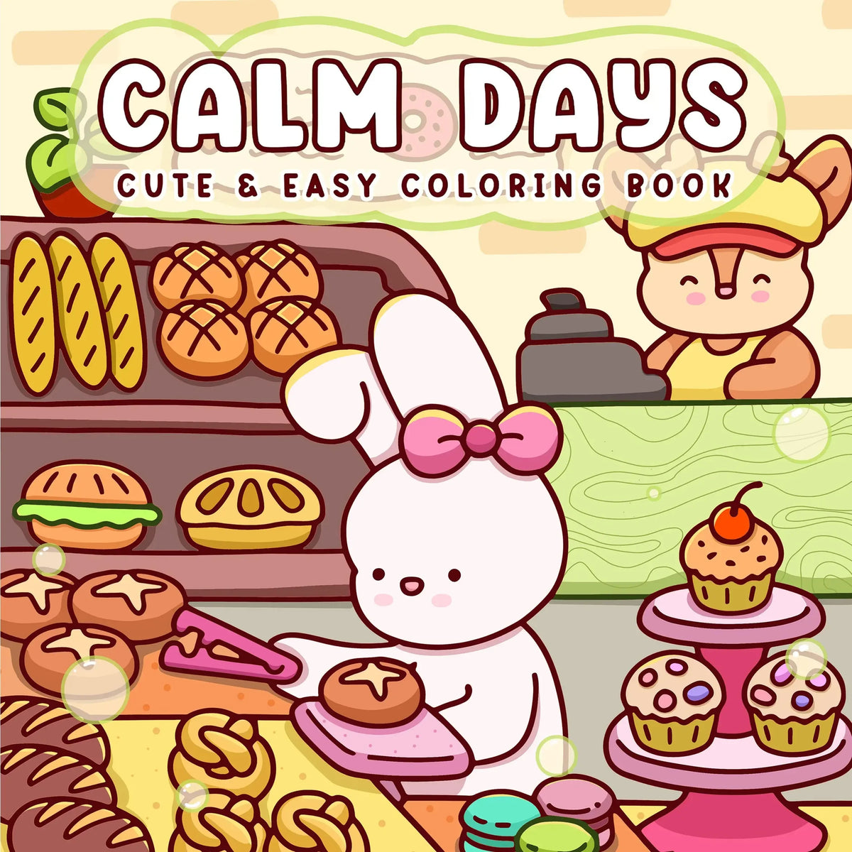 A coloring book featuring cute animal and floral designs for stress relief.