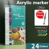 A box of 24 colored acrylic markers for art and painting supplies
