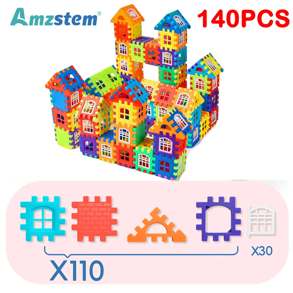 Large House Building Blocks Set with Window Designs – 140-Piece STEM Toy for Kids