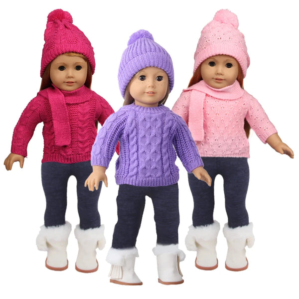 3-Piece Knit Doll Outfit: Sweater, Hat & Pants