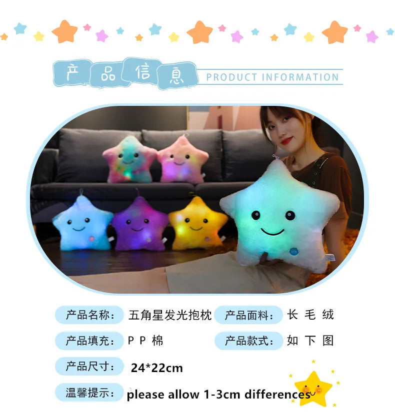 Glowing Star Pillow with Soft LED Light