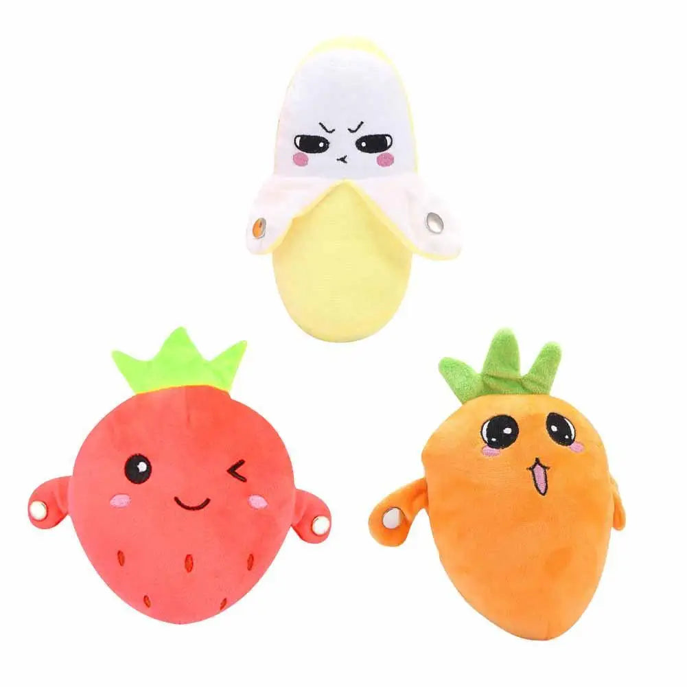 A plush toy shaped like a banana with a cute face and yellow body.