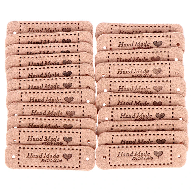 Set of 20 PU Leather "Made With Love" Sew-On Tags for Crafts and Garments