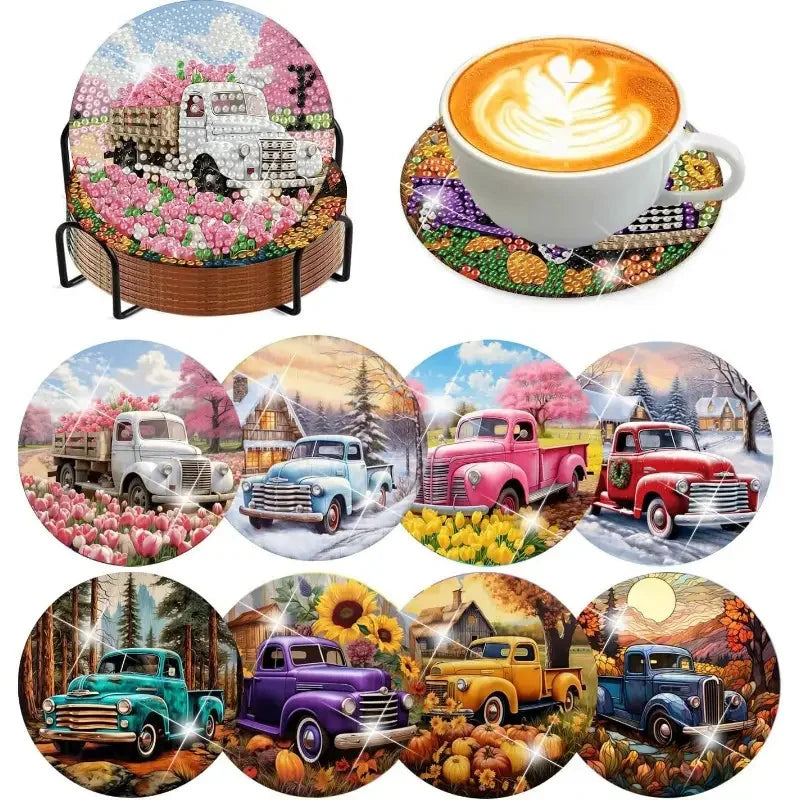 Sparkling Rhinestone Diamond Painting Coaster Set with Holder