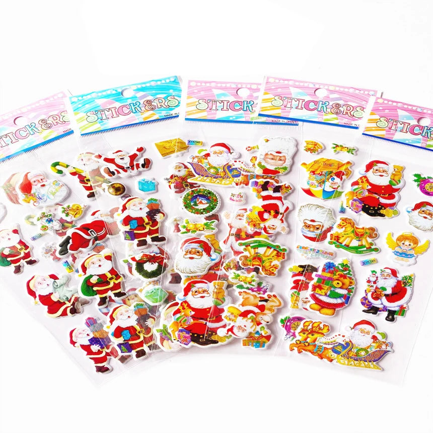 A sheet of 3D puffy stickers featuring Christmas and holiday designs for kids