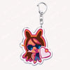 Acrylic keychain featuring a chibi-style character with brown hair, sunglasses, and a pink heart detail.