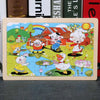 A colorful 24-piece wooden jigsaw puzzle featuring various cute animal characters in a garden setting.