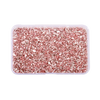 Clear plastic container filled with pink crushed glass stones for resin and craft projects