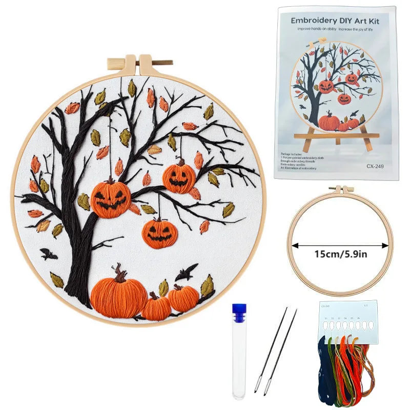 Fall Harvest Pumpkin Embroidery Kit for Adults