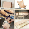 A collection of leather goods including a wallet, belt, shoes, and a chair made from natural vegetable-tanned cowhide leather