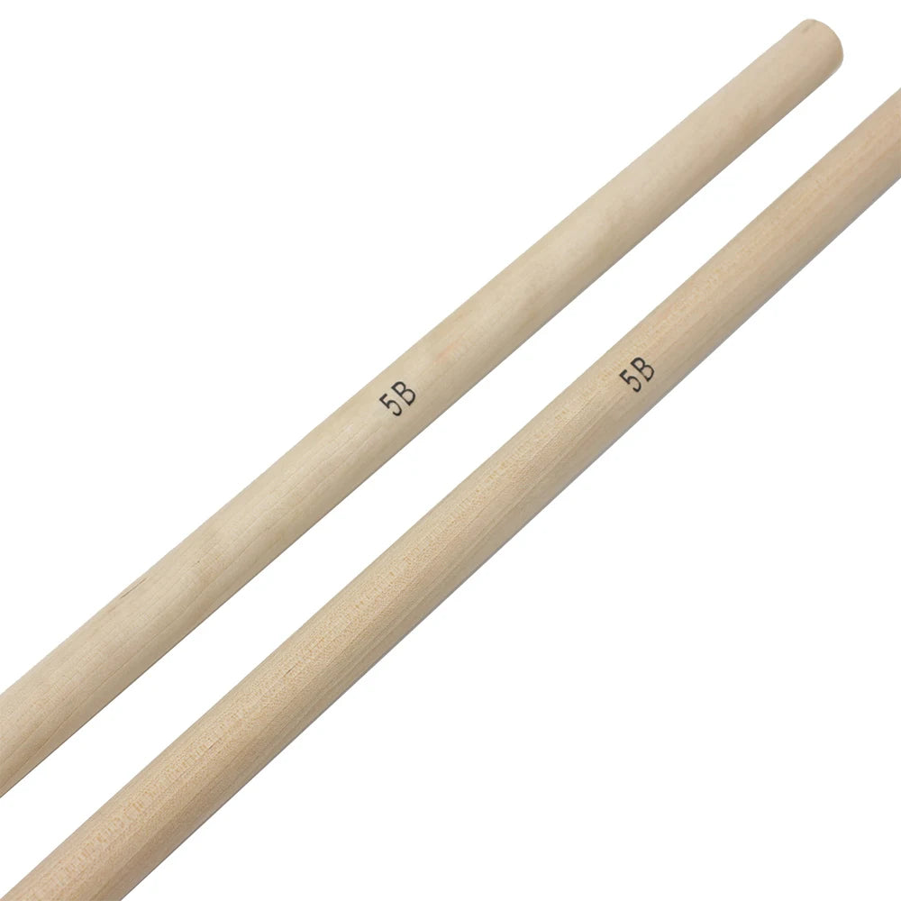 Two light wood drumsticks labeled 5B are shown diagonally against a white background.