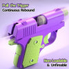 A purple fidget pistol toy with a green slide action and a textured grip, labeled as non-loadable and unfireable.