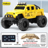 Yellow mini 1:64 scale off-road RC car with LED lights and remote control