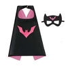 Black superhero cape and mask set with pink accents for kids dress-up