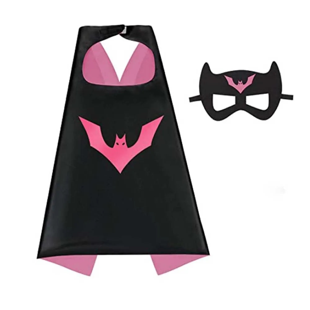 Black superhero cape and mask set with pink accents for kids dress-up