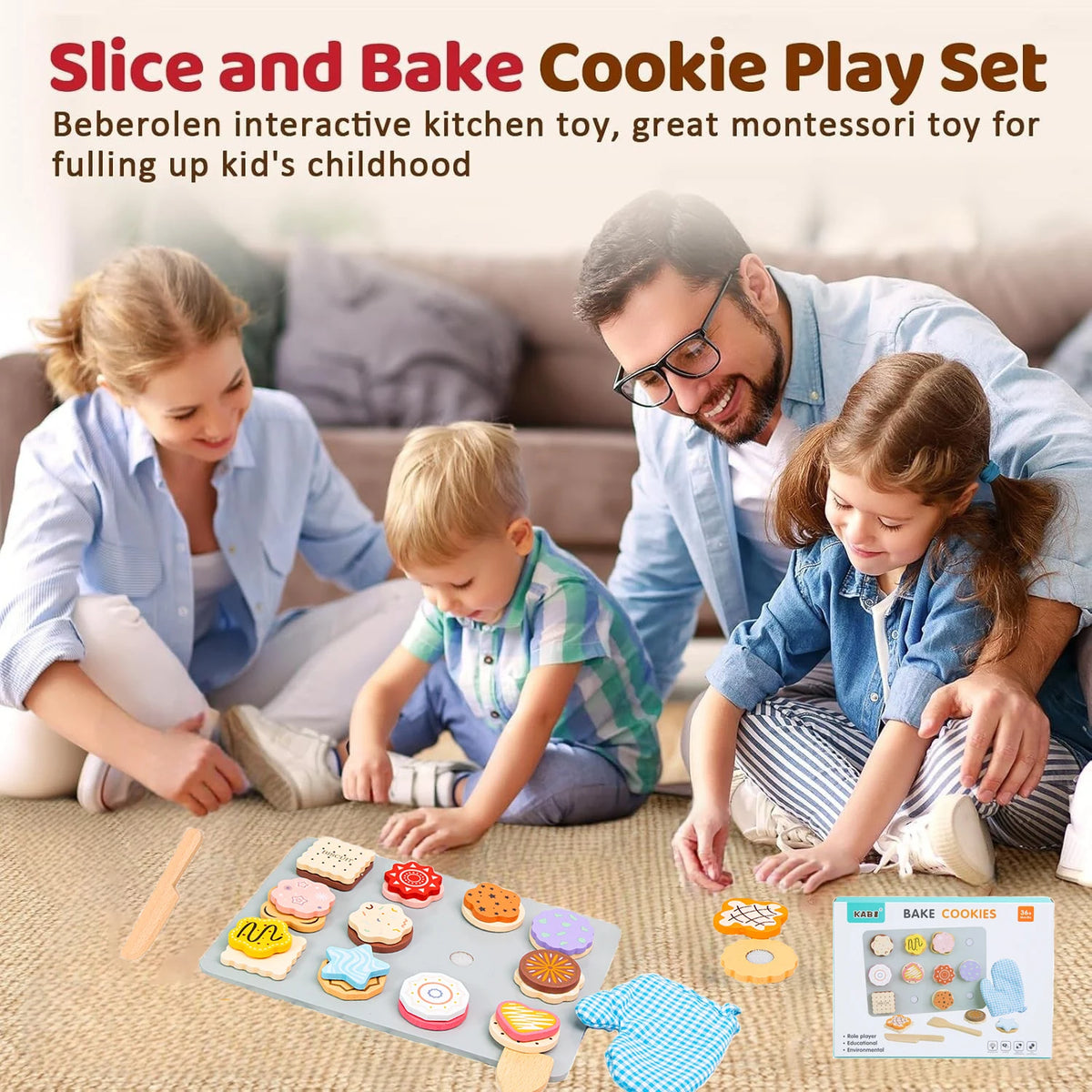 Wooden Cookie Baking Play Food Set for Toddlers